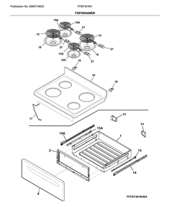 Top/Drawer Diagram and Parts List for FFEF3016VWA  Frigidaire Range