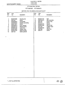 Motor, Fan Housing And Exhaust Duct Page 2 Diagram and Parts List for 7308-87C  Frigidaire Dryer