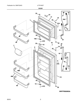 Door Diagram and Parts List for LFTR1832TE1  Frigidaire Refrigerator