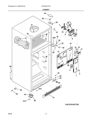 Cabinet Diagram and Parts List for FGTR2037TD1  Frigidaire Refrigerator