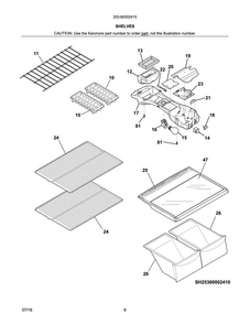 Shelves Diagram and Parts List for 25360002415  Kenmore Refrigerator