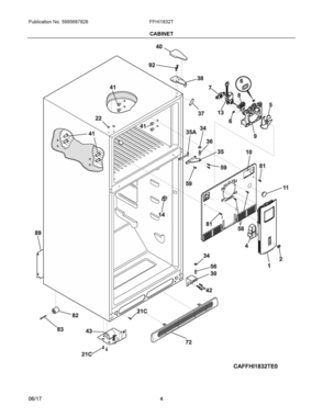 03 - CABINET Diagram and Parts List for FFHI1832TE0  Frigidaire Refrigerator