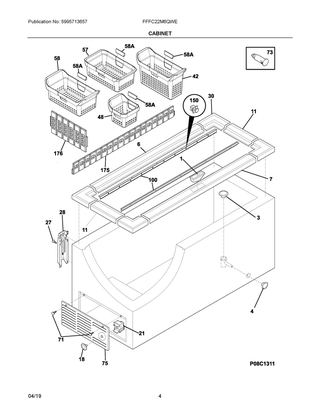 Cabinet Diagram and Parts List for FFFC22M6QWE  Frigidaire Freezer