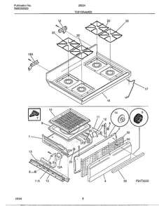 Top/drawer Diagram and Parts List for 282240A  Frigidaire Range