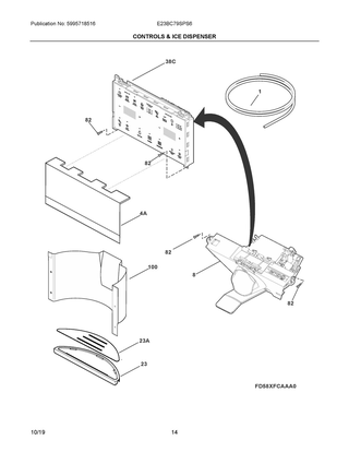 Controls & Ice Dispenser Diagram and Parts List for E23BC79SPS6  Frigidaire Refrigerator