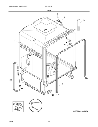 Tub Diagram and Parts List for FFCD2418UB1A  Frigidaire Dishwasher