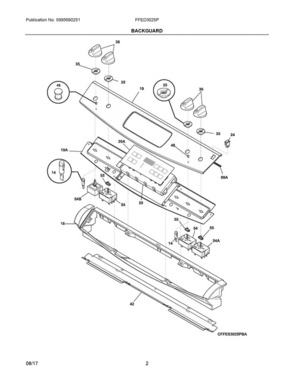 02 - Backguard Diagram and Parts List for FFED3025PBG  Frigidaire Range