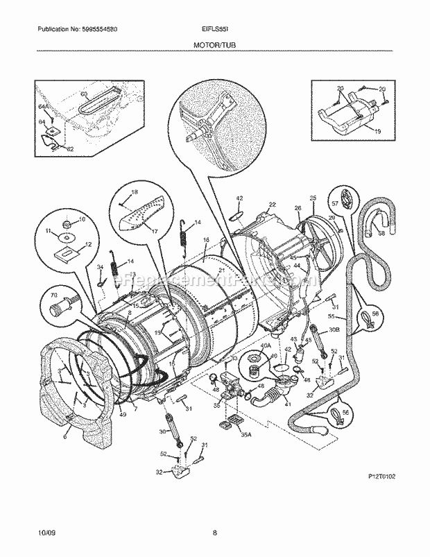 MOTOR/TUB Diagram and Parts List for EIFLS55IMB0  Electrolux Washer