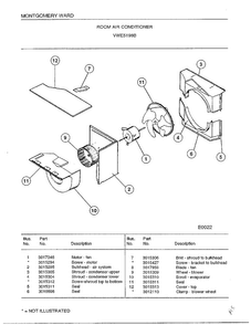 Room Air Conditioner Page 3 Diagram and Parts List for 5198B  Frigidaire Air Conditioner