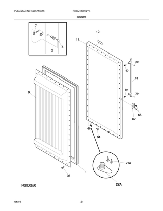 Door Diagram and Parts List for KCBM180FQYB  Frigidaire Freezer