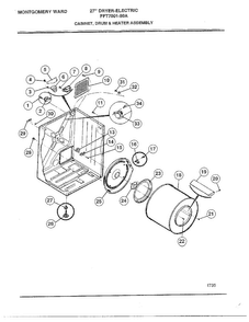 Cabinet/drum And Heater Assembly Diagram and Parts List for 7001-80A  Frigidaire Dryer