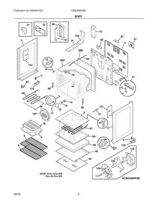 Body Diagram and Parts List for CRE3895PSE  Frigidaire Range