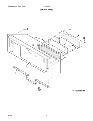 Control Panel Diagram and Parts List for FFID2426TW1A  Frigidaire Dishwasher