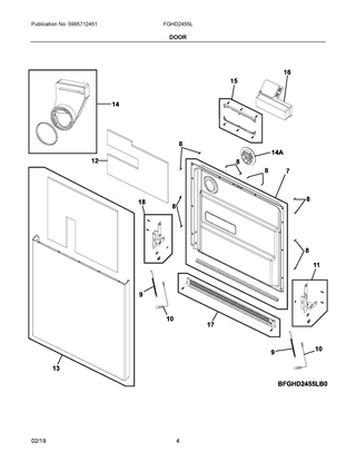 Door Diagram and Parts List for FGHD2455LB1A  Frigidaire Refrigerator