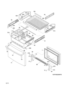 Freezer Drawer, Baskets Diagram and Parts List for FPHB2899PF6A  Frigidaire Refrigerator