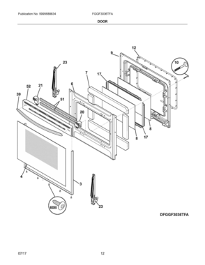 06 - DOOR Diagram and Parts List for FGGF3036TFA  Frigidaire Range