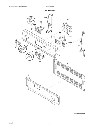 Backguard Diagram and Parts List for LFEF3052TFC  Frigidaire Range