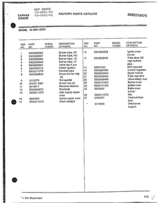 Gas Range Page 7 Diagram and Parts List for 72-3651-00  Tappan Range