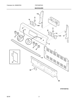 Backguard Diagram and Parts List for FFEF3056TWC  Frigidaire Range
