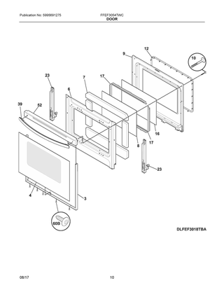 Door Diagram and Parts List for FFEF3054TWC  Frigidaire Range