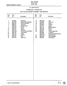 Gas Valve, Burner Assembly And Sensor Page 2 Diagram and Parts List for 8589-87A  Frigidaire Dryer