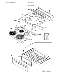 Top/Drawer Diagram and Parts List for FFEH3054UBA  Frigidaire Range