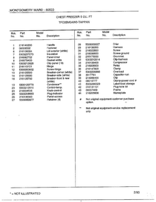 Chest Freezer 5 Cubic Feet Page 2 Diagram and Parts List for 80503  Frigidaire Freezer