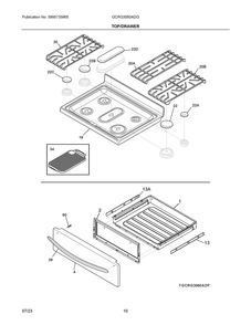 Top/Drawer Diagram and Parts List for GCRG3060ADG  Frigidaire Range