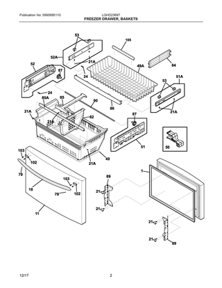 Freezer Drawer, Baskets Diagram and Parts List for LGHD2369TD2  Frigidaire Refrigerator