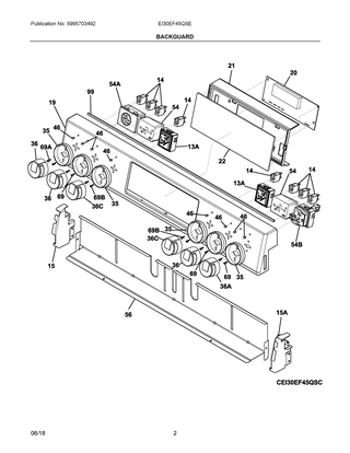 Backguard Diagram and Parts List for EI30EF45QSE  Frigidaire Range