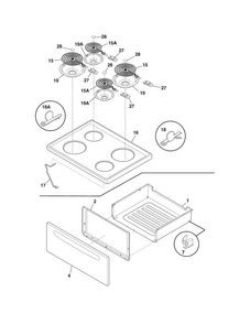 Top/drawer Diagram and Parts List for FEF312BSH  Frigidaire Range