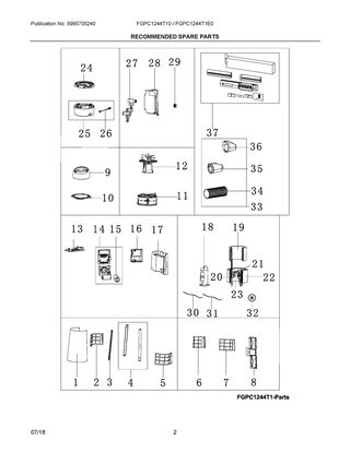 Recommended Spare Parts Diagram and Parts List for FGPC1244T101  Frigidaire Air Conditioner