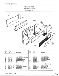 Backguard Parts Diagram and Parts List for 4530A  Frigidaire Range