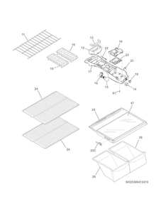 Shelves Diagram and Parts List for 25360412410  Kenmore Refrigerator