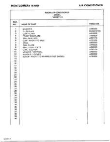 Room Air Conditioner Page 2 Diagram and Parts List for 5117A  Frigidaire Air Conditioner
