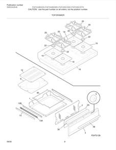 Top/Drawer Diagram and Parts List for FGF334BGDH  Frigidaire Range