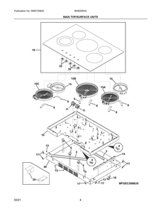Main Top/Surface Units Diagram and Parts List for 90462063A  Frigidaire Range