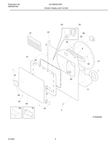 Front Panel/Lint Filter Diagram and Parts List for GLGQ642CAS0  Frigidaire Dryer