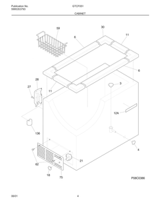 Cabinet Diagram and Parts List for GFTC051  Frigidaire Freezer