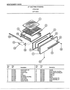 21" Gas Free Standing Page 8 Diagram and Parts List for 2129C  Frigidaire Range