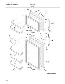 Door Diagram and Parts List for FFHT1614QB6  Frigidaire Refrigerator