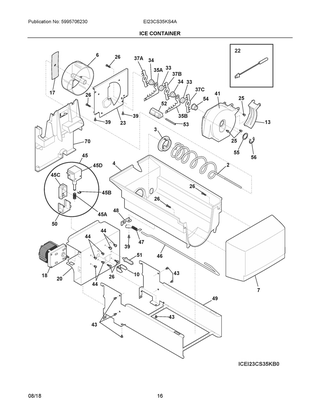 Ice Container Diagram and Parts List for EI23CS35KS4A  Frigidaire Refrigerator