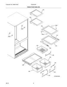 Fresh Food Shelves Diagram and Parts List for FG2I2334NE  Frigidaire Refrigerator