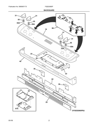 Backguard Diagram and Parts List for FGES3065PBK  Frigidaire Range