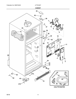 Cabinet Diagram and Parts List for LFTR1832TE1  Frigidaire Refrigerator
