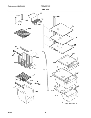 Shelves Diagram and Parts List for FGSS2335TF5  Frigidaire Refrigerator