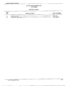 30" Gas Over/under Control Panel Page 2 Diagram and Parts List for 3468A  Frigidaire Range
