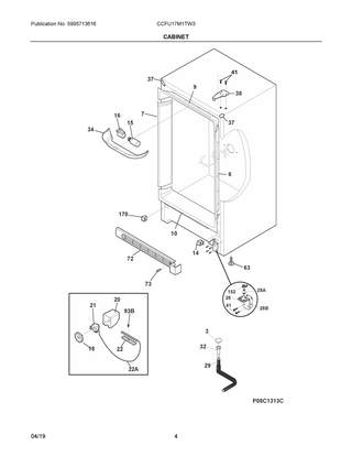 Cabinet Diagram and Parts List for CCFU17M1TW3  Frigidaire Freezer