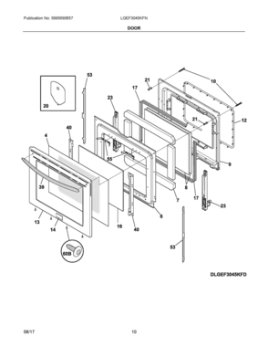05 - DOOR Diagram and Parts List for LGEF3045KFN  Frigidaire Range