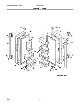 Fresh Food Door Diagram and Parts List for FPBS2778UF3  Frigidaire Refrigerator